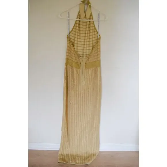 Herve Leger Gold Knit Halter Maxi Gown Size Large - Picture 5 of 11